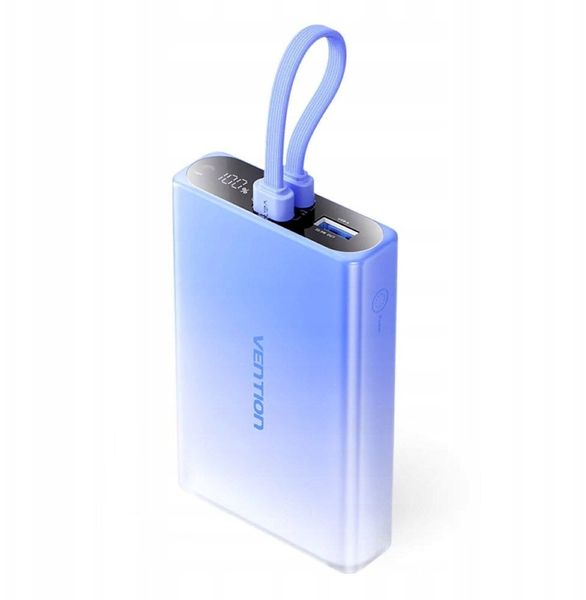 Vention 10000 mAh USB-C + Lightning + USB-A 22.5W z wyświetlaczem LED niebieski. Niebieskie powerbanki Vention. Za 140.85 zł.