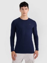 4F Longsleeve slim gładki męski - granatowy XXL. Niebieskie koszulki męskie z długim rękawem 4f, m, bez wzorów, bez kołnierzyka, bez ramiączek. Za 69.99 zł.