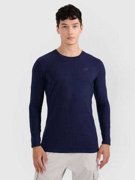 4F Longsleeve slim gładki męski - granatowy XXL. Niebieskie koszulki męskie z długim rękawem 4f, m, bez wzorów, bez kołnierzyka, bez ramiączek. Za 69.99 zł.