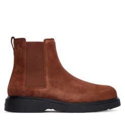 Sztyblety Calvin Klein. Brązowe sztyblety męskie Calvin Klein, bez obcasa, bez zapięcia. Za 519.99 zł.