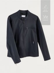 Kurtka biker ze stójką - granatowy. Niebieskie kurtki męskie Reserved, l, bez wzorów, bez ramiączek, bez kaptura. Za 239.99 zł.