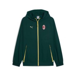 Kurtka dresowa AC Milan Woven 2025/26. Zielone kurtki męskie Puma, bez wzorów, z dresówki, sportowe, bez ramiączek, bez kaptura. W wyprzedaży za 333.00 zł.