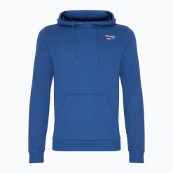 Bluza Reebok Identity Small Logo Hoodie. Niebieskie bluzy nierozpinane męskie REEBOK FITNESS, bez wzorów, sportowe, bez ramiączek, bez kaptura. Za 159.99 zł.