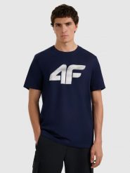 4F T-shirt regular z nadrukiem męski - granatowy 3XL. Niebieskie t-shirty męskie 4f, m, bez wzorów, bez kołnierzyka, bez ramiączek. Za 59.99 zł.