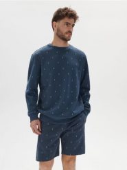 Bluza z nadrukiem - niebieski. Niebieskie bluzy nierozpinane męskie Sinsay, l, bez wzorów, z bawełny, bez ramiączek, bez kaptura. Za 39.99 zł.