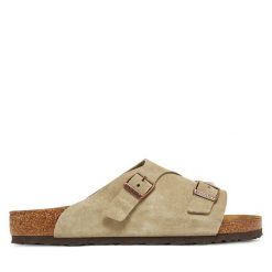Klapki Birkenstock. Brązowe klapki i japonki męskie Birkenstock, bez wzorów. Za 399.99 zł.