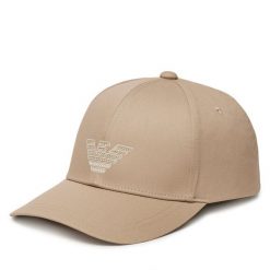 Czapka z daszkiem Emporio Armani. Brązowe czapki męskie Emporio Armani, bez wzorów. Za 269.99 zł.