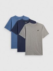4F T-shirt regular gładki męski (3-pack) - szary+czarny+granatowy M. Czarne t-shirty męskie 4f, m, bez wzorów, z bawełny, bez kołnierzyka, bez ramiączek. Za 129.99 zł.