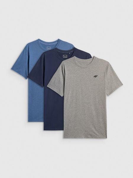4F T-shirt regular gładki męski (3-pack) - szary+czarny+granatowy L. Czarne t-shirty męskie 4f, l, bez wzorów, z bawełny, bez kołnierzyka, bez ramiączek. Za 129.99 zł.