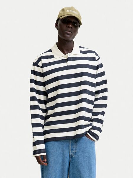 Jack & Jones Polo Bleecker 12285805 Granatowy Loose Fit. Niebieskie koszulki polo męskie Jack & Jones, l, bez wzorów, z bawełny, bez kołnierzyka, bez ramiączek. Za 219.99 zł.