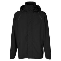 Kombinezon przeciwdeszczowy na rower Hoga, czarny. Czarne kurtki treningowe męskie BASIL, bez wzorów, bez kaptura, rowerowe. Za 459.00 zł.
