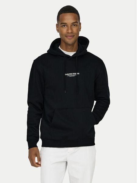 Only & Sons Bluza Curated 22030921 Czarny Regular Fit. Czarne bluzy nierozpinane męskie Only & Sons, m, bez wzorów, z bawełny, bez ramiączek, bez kaptura. Za 109.99 zł.