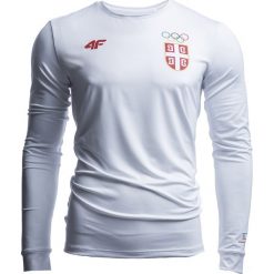 Longsleeve funkcyjny męski Serbia Pyeongchang 2018 TSMLF701 - biały. Białe koszulki męskie z długim rękawem marki 4f, z napisami, z dzianiny, z dekoltem na plecach, z długim rękawem. W wyprzedaży za 99.99 zł.