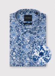 PAKO LORENTE - Koszula męska w niebieskie kwiaty. Niebieskie koszule męskie Pako Lorente, m, bez wzorów, z bawełny, bez kołnierzyka, bez ramiączek. Za 299.99 zł.