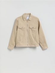 Sztruksowa kurtka z kołnierzem - kremowy. Białe kurtki męskie Reserved, l, bez wzorów, z bawełny, bez ramiączek, bez kaptura. Za 179.99 zł.