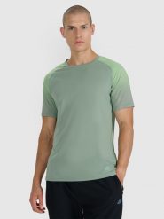 4F Koszulka do biegania w terenie szybkoschnąca męska - oliwkowa M. Brązowe t-shirty sportowe męskie 4f, l, bez wzorów, z materiału, klasyczne, bez ramiączek. Za 129.99 zł.