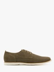 Oliwkowe półbuty z ozdobną cholewką. Zielone eleganckie półbuty męskie Ryłko, ze skóry, bez obcasa, bez zapięcia. W wyprzedaży za 159.99 zł.