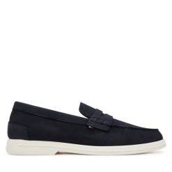 Mokasyny Tommy Hilfiger. Niebieskie mokasyny męskie Tommy Hilfiger, z nubiku, bez zapięcia. Za 359.99 zł.