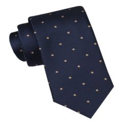 Modny Męski Krawat - Alties - Granatowy w Beżowy Groszek. Niebieskie krawaty i muchy męskie Alties, bez wzorów, z tkaniny, eleganckie. Za 49.00 zł.