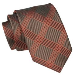 Męski Krawat Angelo di Monti - Brąz, Duża Krata. Krawaty i muchy męskie Angelo di Monti, bez wzorów, z tkaniny, eleganckie. Za 45.00 zł.