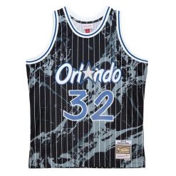 Marmurowa koszula Orlando Magic NBA Team Swingman 1994/95. Czarne koszule męskie Mitchell & Ness, bez wzorów, z poliesteru, bez kołnierzyka, bez ramiączek. Za 636.50 zł.