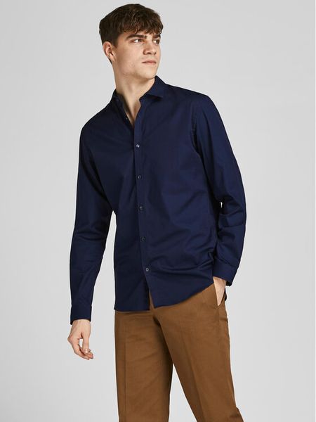 Jack & Jones Koszula 12201905 Granatowy Slim Fit. Niebieskie koszule męskie Jack & Jones, m, bez wzorów, z bawełny, bez kołnierzyka, bez ramiączek. Za 139.99 zł.