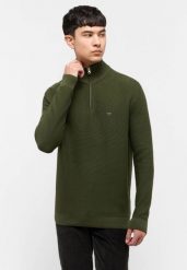 Męski Sweter Mustang Style Everett Rifle Green 1015474 6514. Zielone swetry męskie Mustang, bez wzorów, z bawełny, eleganckie, bez kołnierzyka, bez ramiączek. W wyprzedaży za 109.99 zł.