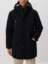 Długa parka z kapturem - czarny. Czarne parki męskie Reserved, l, bez wzorów, z tkaniny, z kapturem. Za 299.99 zł.