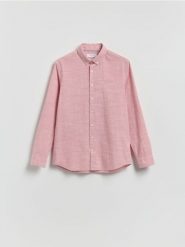 Bawełniana koszula slim fit - brudny róż. Czerwone koszule męskie Reserved, l, bez wzorów, z bawełny, bez kołnierzyka, bez ramiączek. Za 119.99 zł.