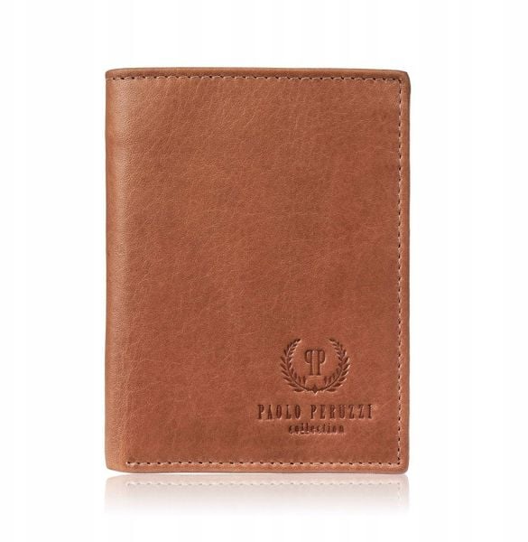 Paolo Peruzzi Portfel męski skórzany koniakowy klasyczny elegancki z ochroną RFID AY-10-CG. Brązowe portfele męskie Paolo Peruzzi, bez wzorów. Za 90.71 zł.