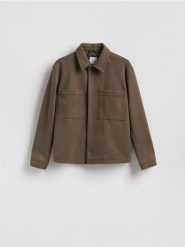 Kurtka koszulowa - ciemnobrązowy. Brązowe kurtki męskie Reserved, l, bez wzorów, z dzianiny, bez ramiączek, bez kaptura. Za 199.99 zł.