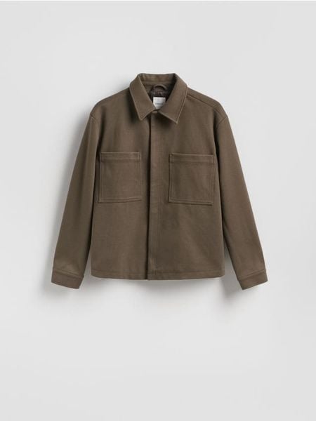 Kurtka koszulowa - ciemnobrązowy. Brązowe kurtki męskie Reserved, l, bez wzorów, z dzianiny, bez ramiączek, bez kaptura. Za 199.99 zł.