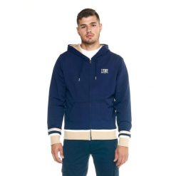 Męska bluza Leone z kapturem i zamkiem błyskawicznym Retro. Niebieskie bluzy z kapturem męskie LEONE 1947 APPAREL, l, bez wzorów, z tkaniny, z kapturem. W wyprzedaży za 182.75 zł.