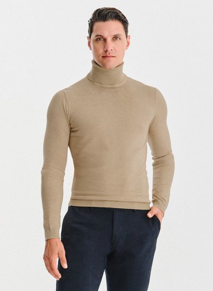 PAKO LORENTE - Golf męski w beżowym kolorze. Brązowe swetry męskie Pako Lorente, bez wzorów, z nylonu, bez kołnierzyka, bez ramiączek. Za 119.99 zł.