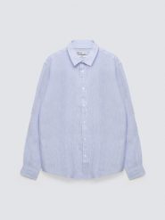 Lniana koszula męska w prążek jasnoniebieska Malekiws 400. Niebieskie koszule męskie Big Star, na lato, l, bez wzorów, z jeansu, bez kołnierzyka, bez ramiączek. Za 249.99 zł.