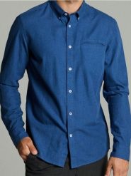 Bawełniana koszula slim fit - niebieski. Niebieskie koszule męskie Sinsay, l, bez wzorów, z bawełny, bez kołnierzyka, bez ramiączek. Za 59.99 zł.