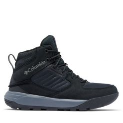 Trekkingi Columbia. Czarne buty trekkingowe męskie Columbia, bez wzorów, sportowe, bez obcasa, bez zapięcia. Za 379.99 zł.