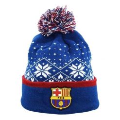 Czapka Męska Świąteczna. Niebieskie czapki męskie FC Barcelona, bez wzorów, sportowe. Za 173.99 zł.