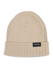 Calvin Klein Czapka Classic Cotton Rib Beanie K50K510982 Beżowy. Brązowe czapki męskie Calvin Klein, na zimę, bez wzorów, z bawełny. Za 189.99 zł.