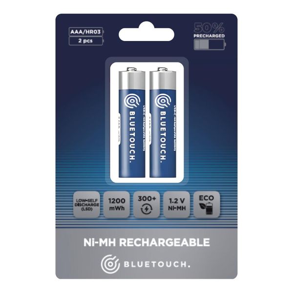 Klasyczne akumulatory BLUETOUCH; typ AAA, 1200 mWh. Niebieskie sztyblety męskie BLUETOUCH, bez obcasa, bez zapięcia. Za 21.90 zł.