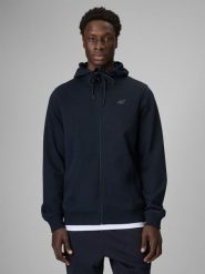 4F Bluza dresowa regular z kapturem męska - granatowa XL. Niebieskie bluzy rozpinane męskie 4f, m, bez wzorów, z dresówki, sportowe, bez ramiączek, z kapturem. Za 169.99 zł.