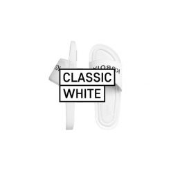 Klapki Kubota Classic White. Białe klapki i japonki męskie Kubota, z nadrukiem, ze skóry. Za 199.99 zł.