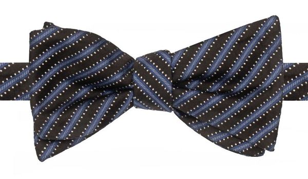 Jedwabna Mucha Wiązana - His Story - Brąz i Niebieski, Paski. Niebieskie krawaty i muchy męskie His Story, z aplikacjami, z jedwabiu, eleganckie. Za 99.00 zł.