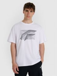 4F T-shirt regular z nadrukiem męski - biały M. Białe t-shirty męskie 4f, m, bez wzorów, z bawełny, bez kołnierzyka, bez ramiączek. Za 69.99 zł.