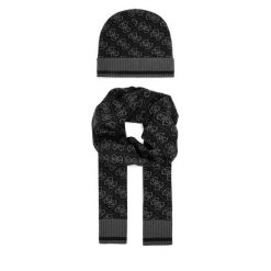 Zestaw Szalik i Czapka Guess. Czarne czapki męskie Guess, z aplikacjami. Za 369.99 zł.