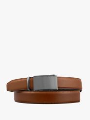 Rudy pasek ze skóry licowej. Brązowe paski męskie Ryłko, bez wzorów, ze skóry, klasyczne. Za 129.99 zł.