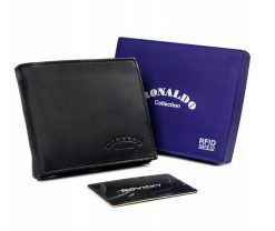 Portfel skórzany Ronaldo 0002-D BLACK czarny. Czarne portfele męskie RONALDO, bez wzorów, ze skóry. Za 44.00 zł.