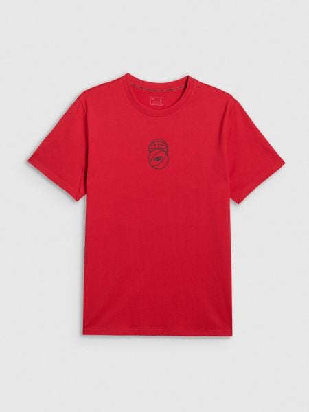 4F T-shirt regular z nadrukiem męski - czerwony S. Czerwone t-shirty męskie 4f, m, bez wzorów, z bawełny, bez kołnierzyka, bez ramiączek. Za 59.99 zł.