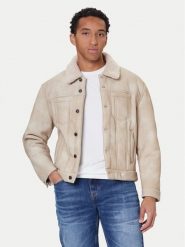 Guess Kurtka z imitacji skóry M5BL0I W2500 Beżowy Regular Fit. Brązowe kurtki męskie Guess, l, z aplikacjami, ze skóry, bez ramiączek, bez kaptura. Za 609.99 zł.