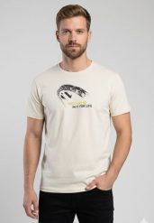 T-shirt z printem T-INIT. Białe t-shirty męskie Volcano, m, bez wzorów, z bawełny, bez kołnierzyka, bez ramiączek. Za 69.99 zł.